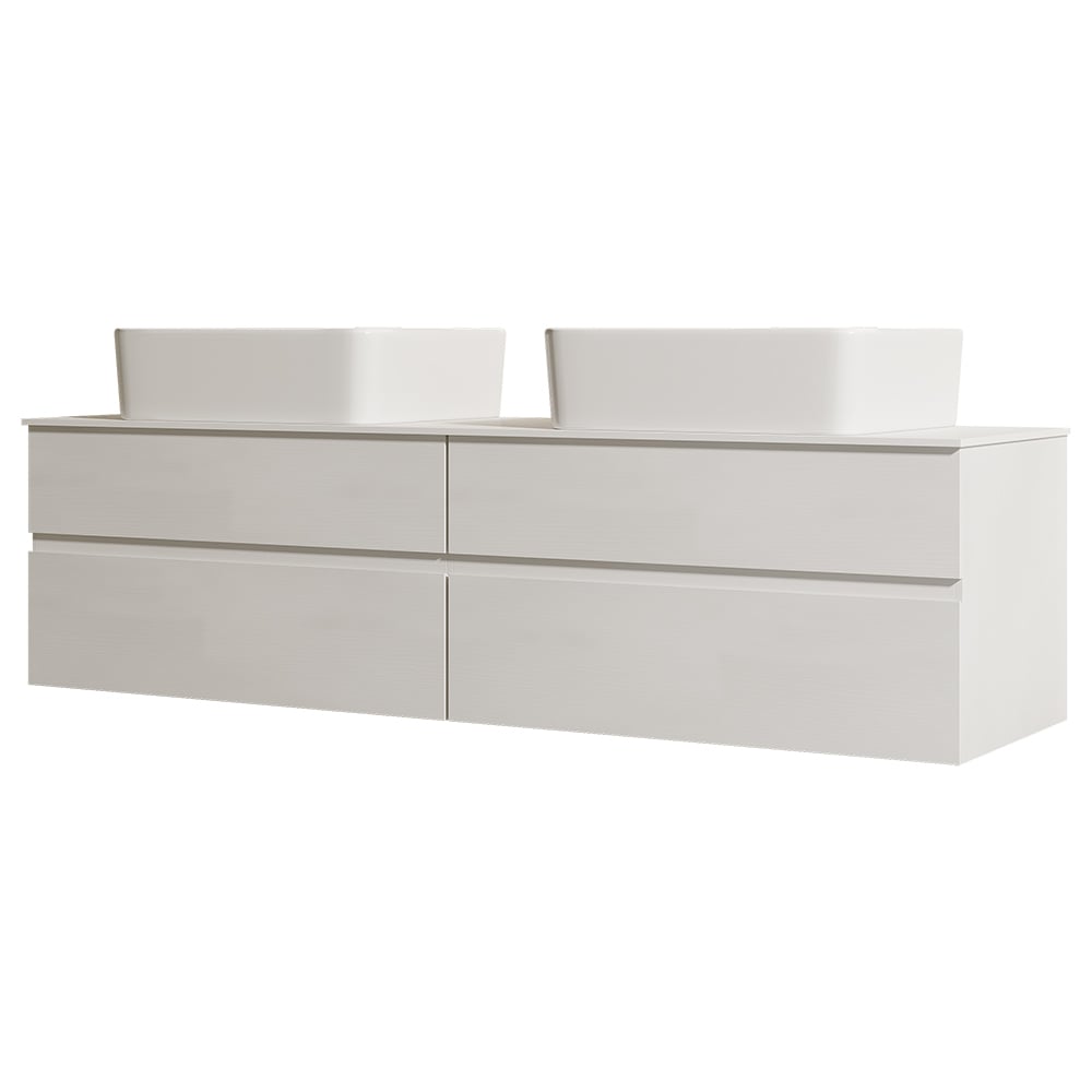 60" Floating Bathroom Vanity Set with Faux Marble Top & Ceramic Vessel Sink