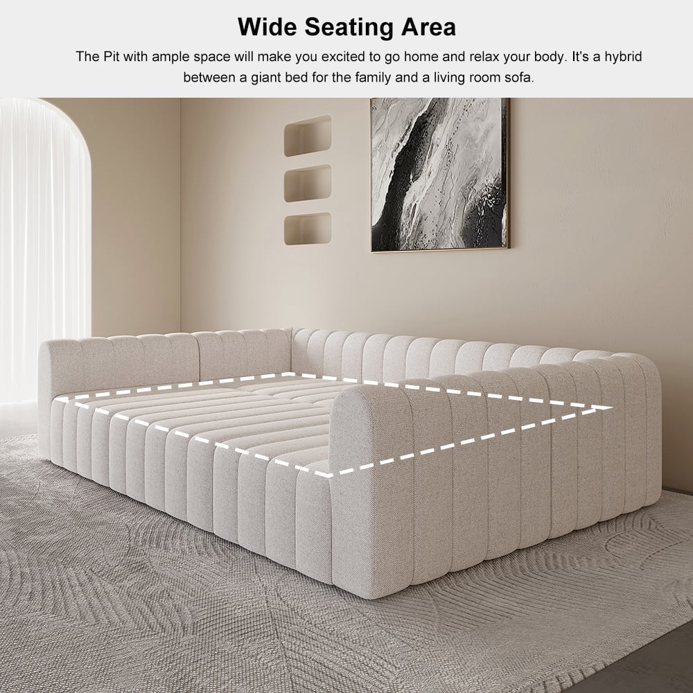 Beige sectional sofa in a room with a neutral color palette