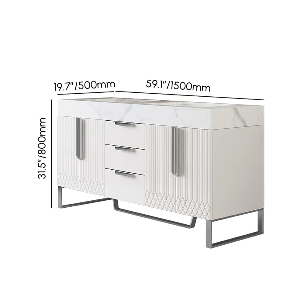 White console table with dimensions labeled on a white background