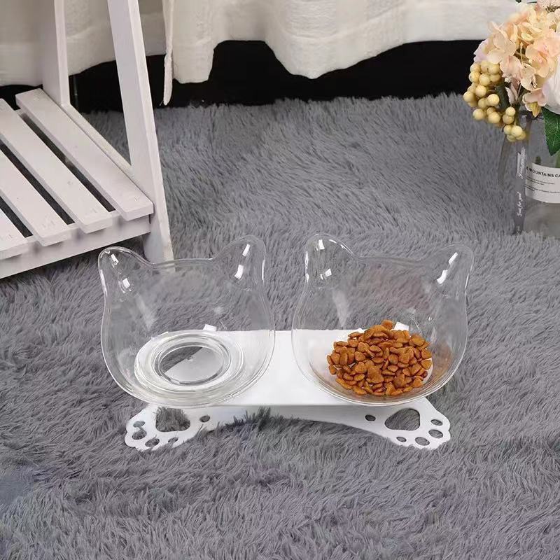 Pet Neck Protection Double Bowl Cat Paw Bottom Double Bowl 15 Degree S