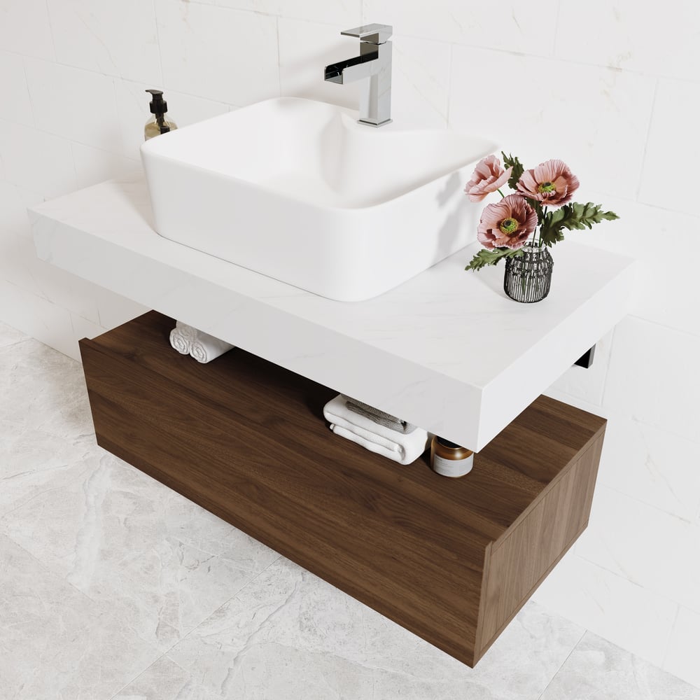 Bathroom Vanity Set 35.4" Modern Floating Bathroom Vanity White and Natural with Sink