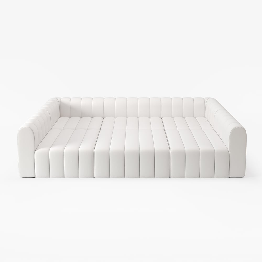 White sofa with striped pattern on a white background