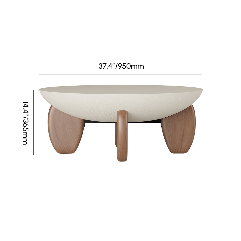 Curva Round Concrete Walnut Coffee Table with Wood Legs