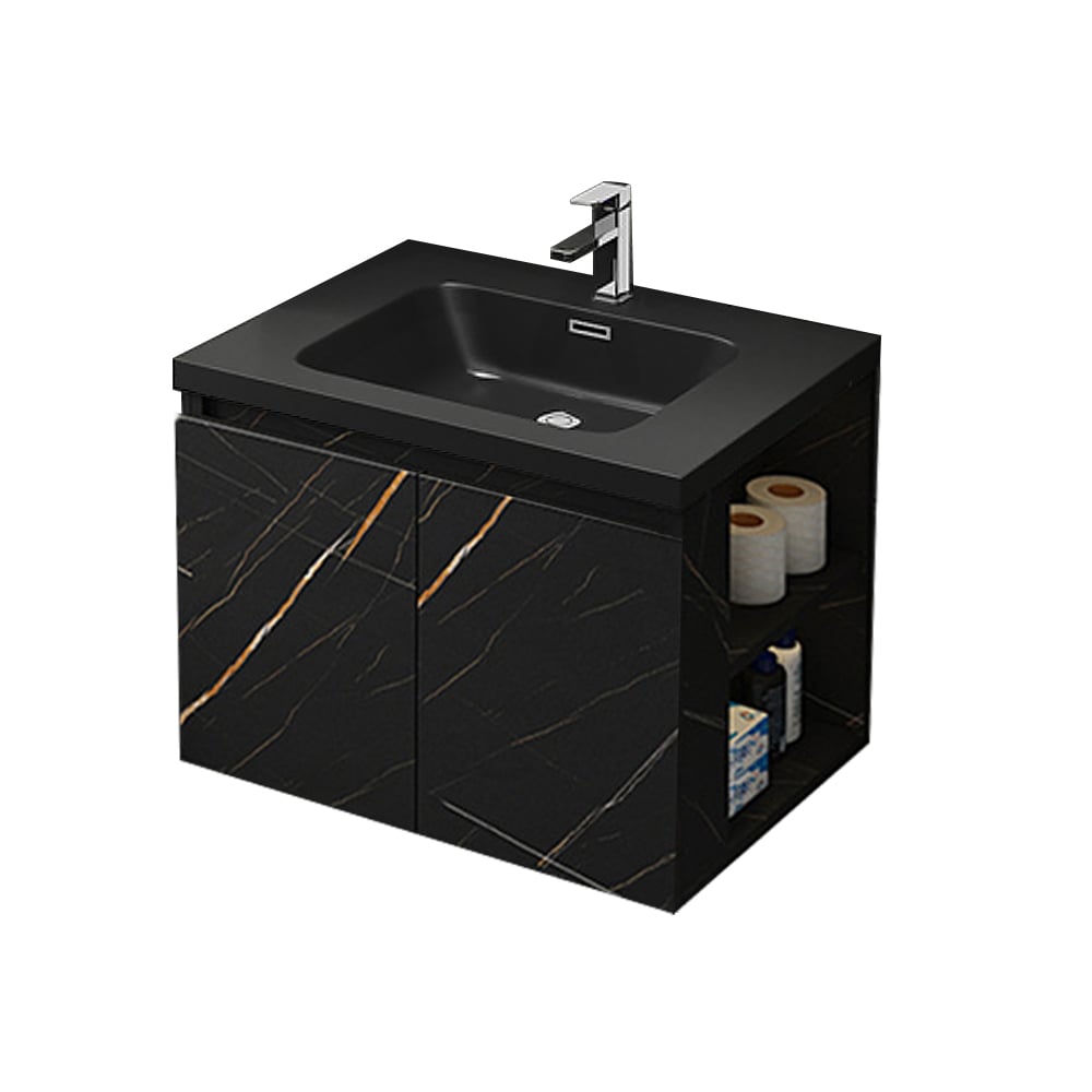 27.6" Wall-Hung Bathroom Vanity Faux Marble with Top Stone Slate Vessel & Sink