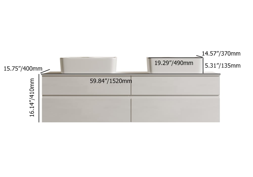 60" Floating Bathroom Vanity Set with Faux Marble Top & Ceramic Vessel Sink