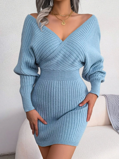 Cozy Chic Rib-Knit Dolman Sweater Dress