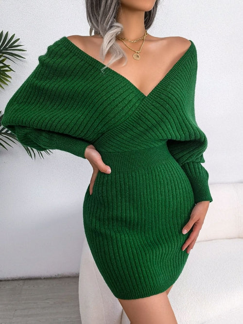 Cozy Chic Rib-Knit Dolman Sweater Dress