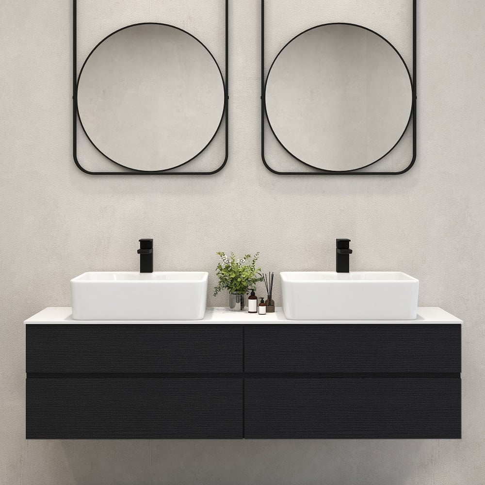 60" Floating Bathroom Vanity Set with Faux Marble Top & Ceramic Vessel Sink