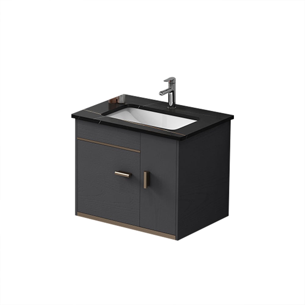 Bathroom Vanity Set 23.6" Modern Floating Sintered Stone Bathroom Vanity Black with Sink