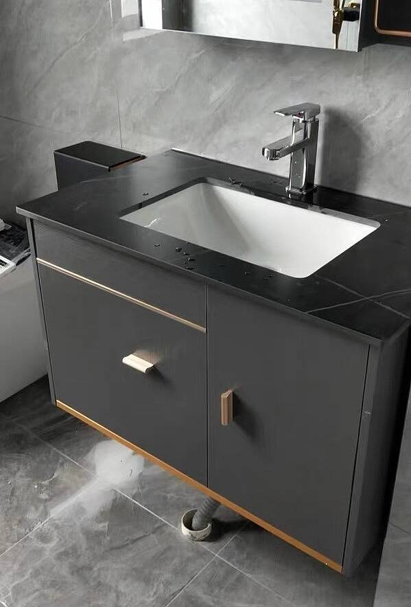 Bathroom Vanity Set 23.6" Modern Floating Sintered Stone Bathroom Vanity Black with Sink