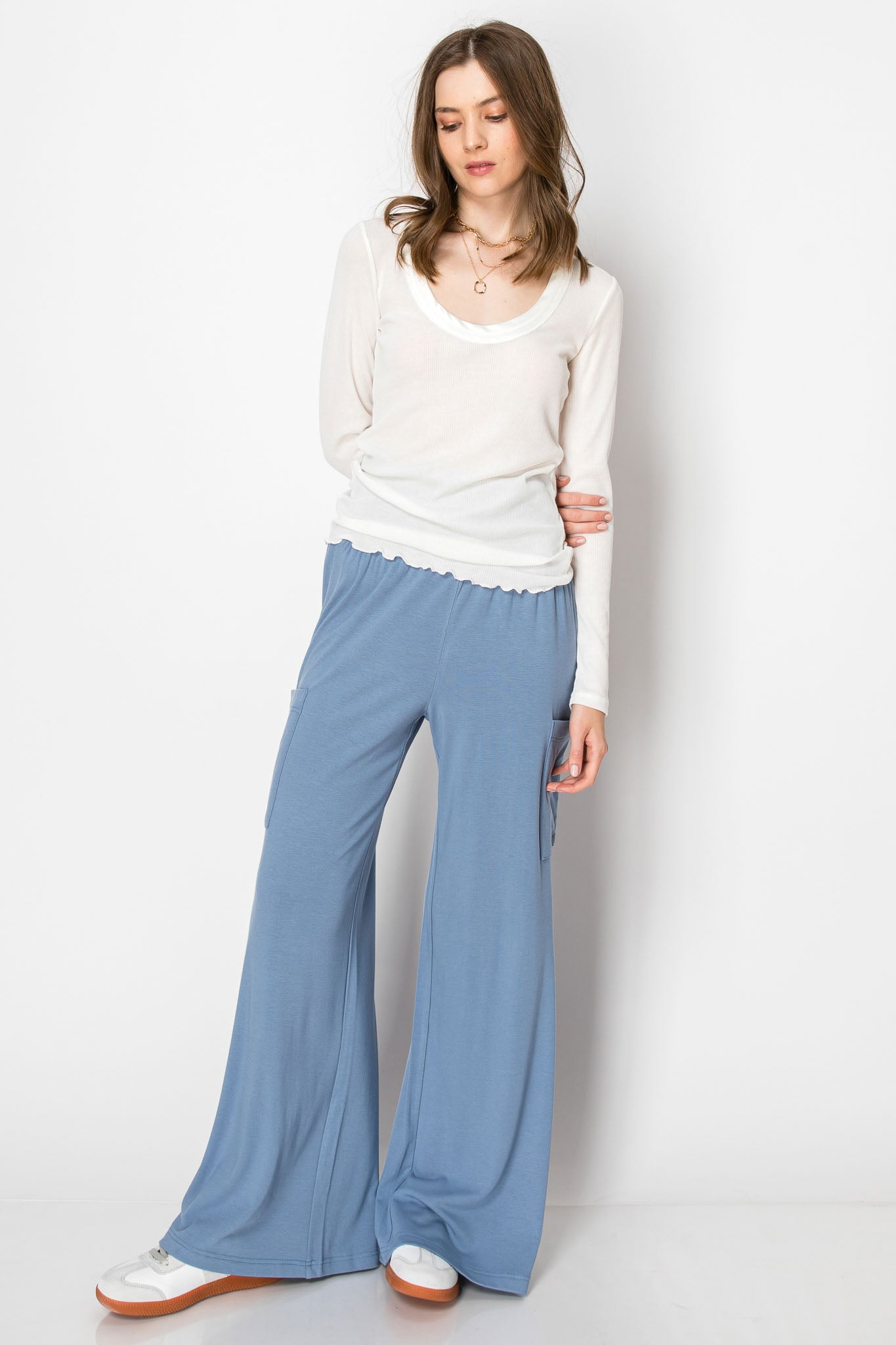 Wide Band Jersey Knit Pants