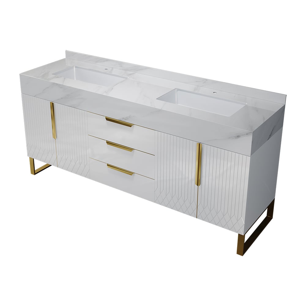 Aro Series Bathroom Vanity Set 59" Freestanding Bathroom Vanity White with Double Sinks