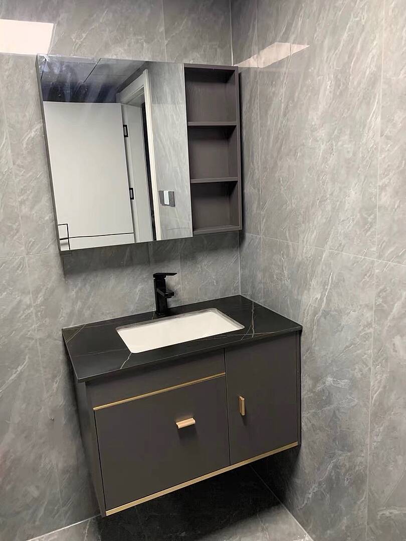 Bathroom Vanity Set 23.6" Modern Floating Sintered Stone Bathroom Vanity Black with Sink