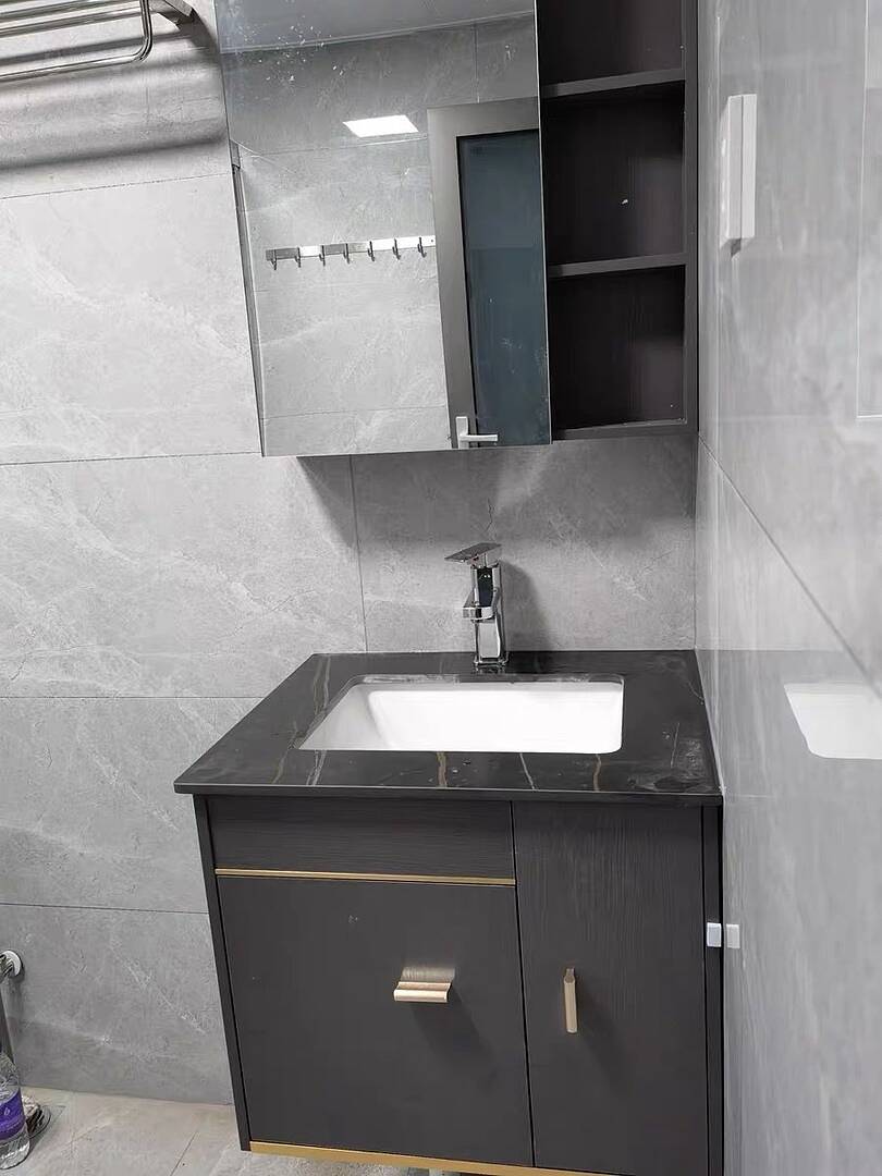 Bathroom Vanity Set 23.6" Modern Floating Sintered Stone Bathroom Vanity Black with Sink