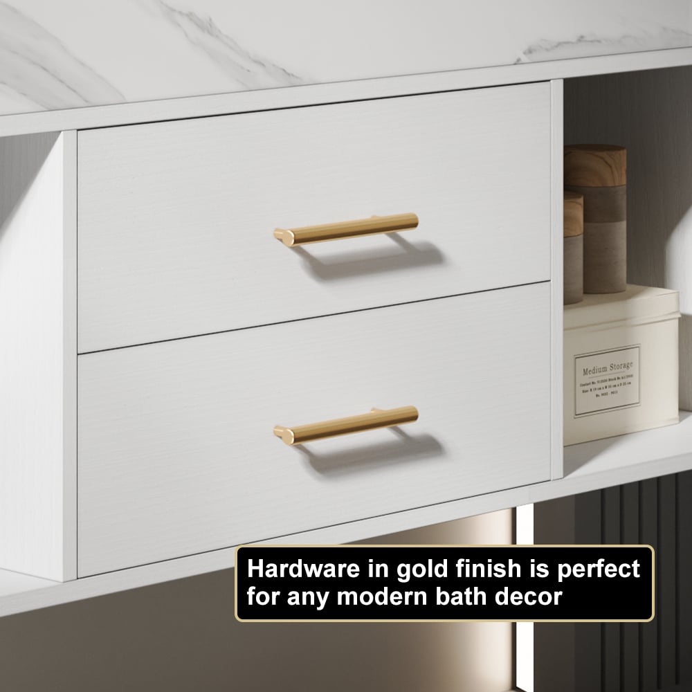 Bathroom Vanity Set 35.4" Modern Floating Sintered Stone Bathroom Vanity White with Sink