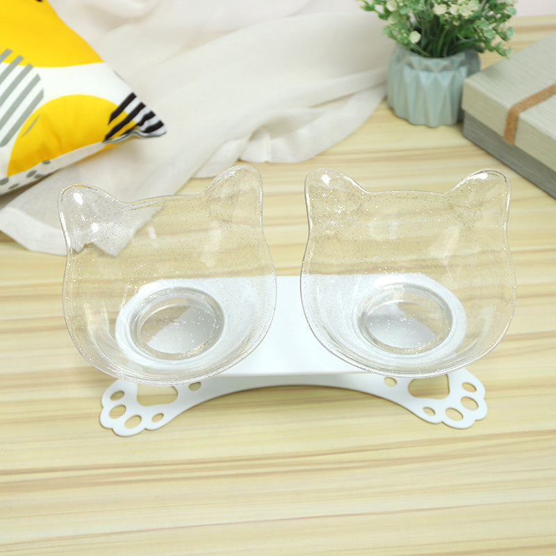 Pet Neck Protection Double Bowl Cat Paw Bottom Double Bowl 15 Degree S