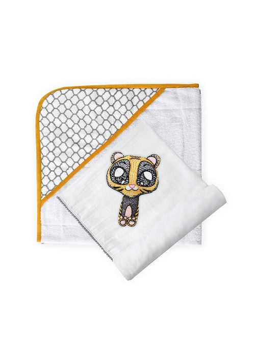 3-Piece Newborn Essential Set (Bamboo Hooded Towel, Swaddle & Rattle)