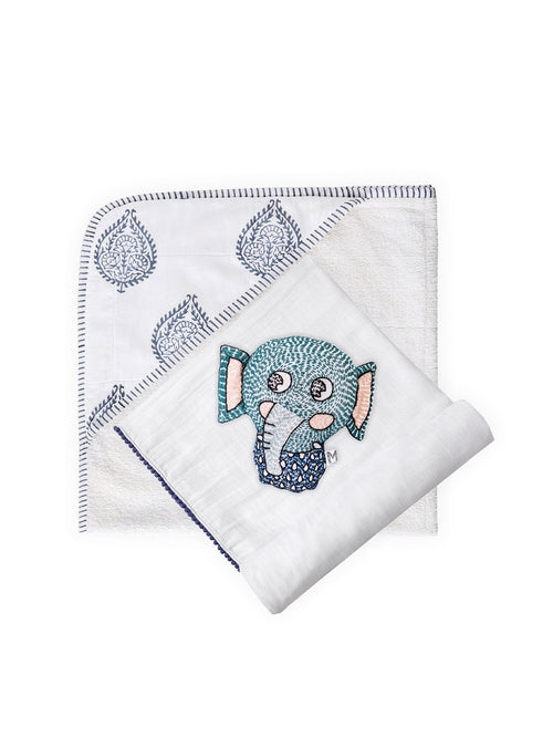 3-Piece Newborn Essential Set (Bamboo Hooded Towel, Swaddle & Rattle)