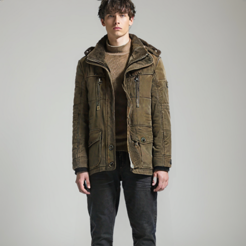 Men's Hooded Winter Parka with Plush Fleece Lining