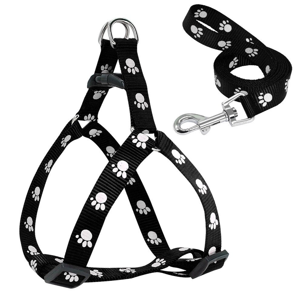 Nylon Dog Harness and Leash Set Adjustable Paw