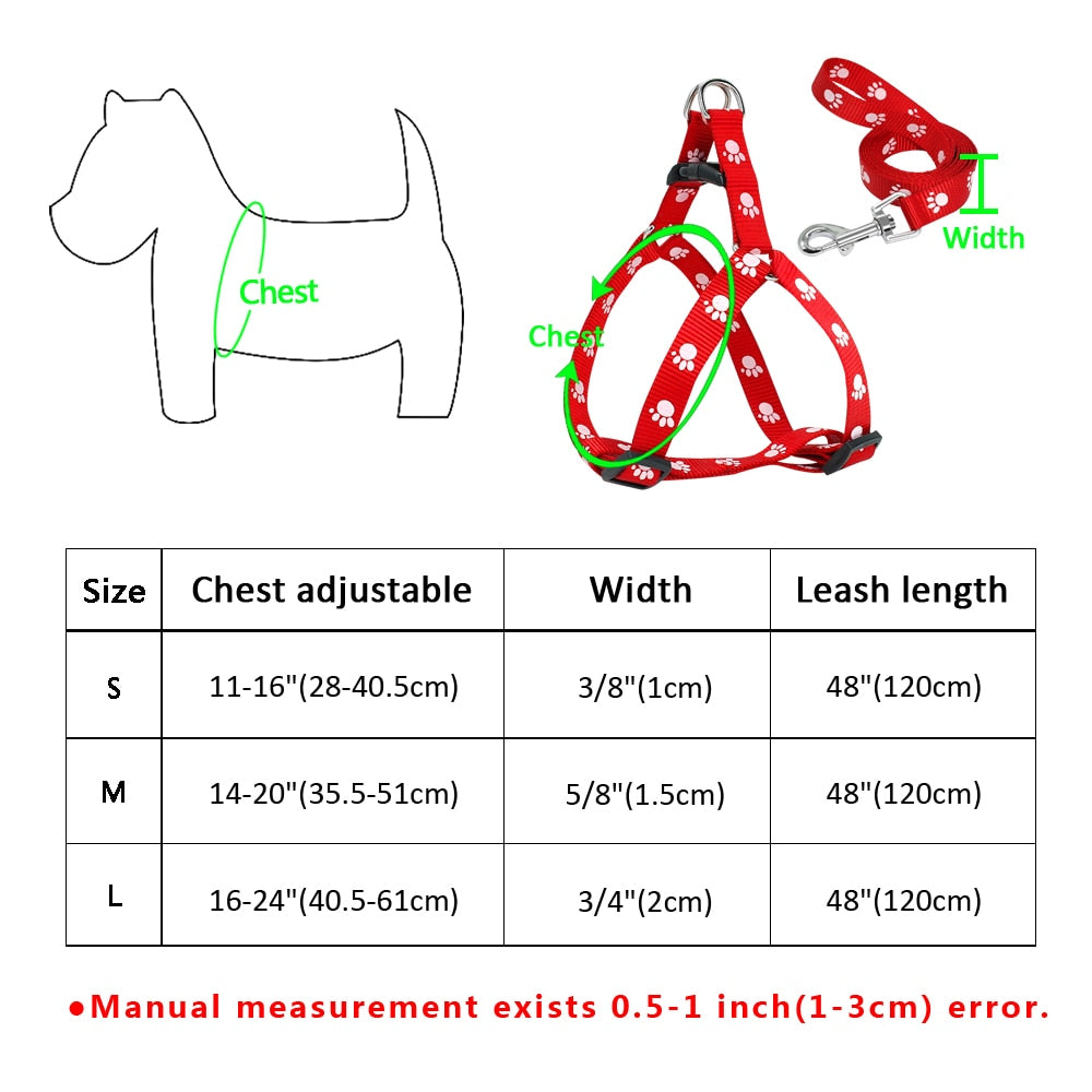 Nylon Dog Harness and Leash Set Adjustable Paw