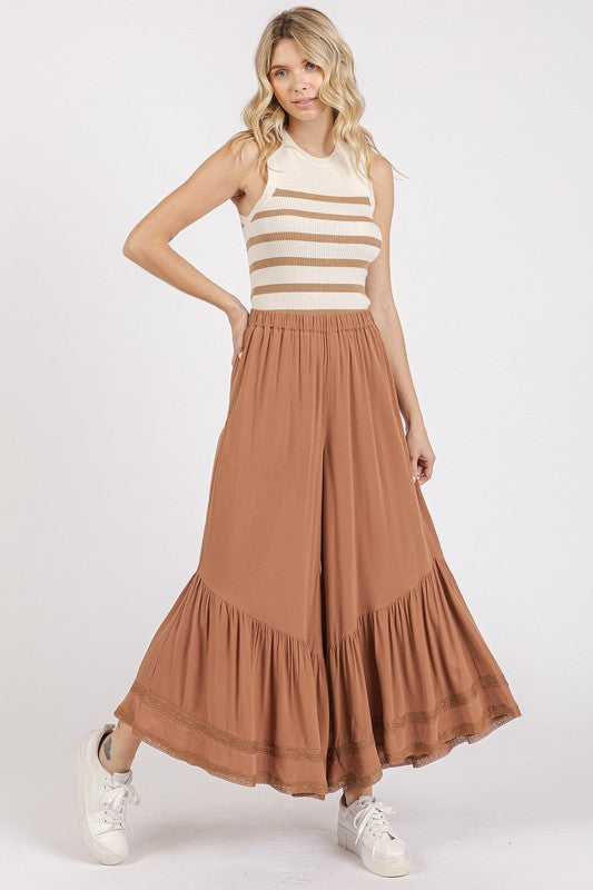 Whispering Lace Asymmetric Ruffle Pants