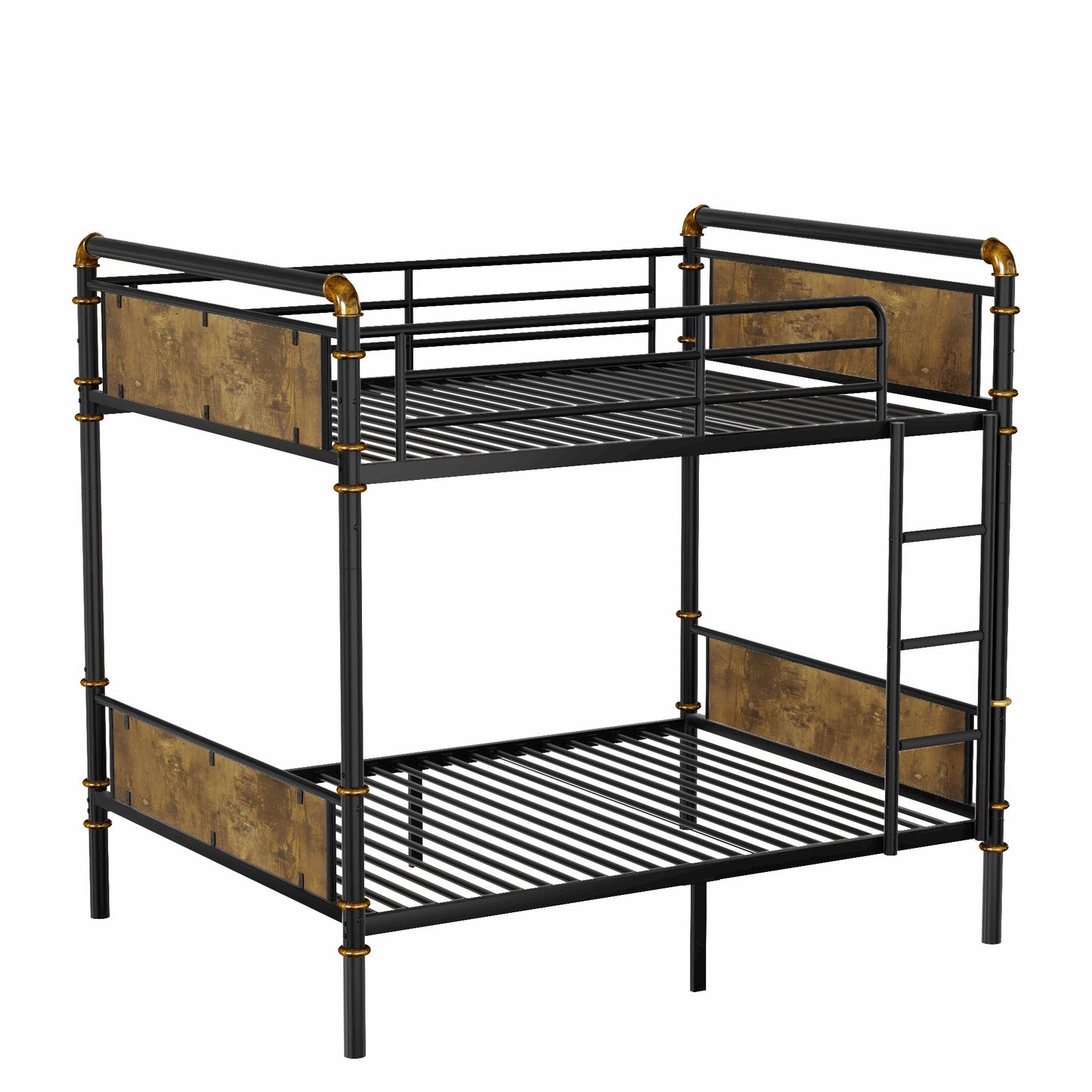 IronLoft™ – Twin XL Over Twin XL Metal Bunk Bed with Rustic Wood