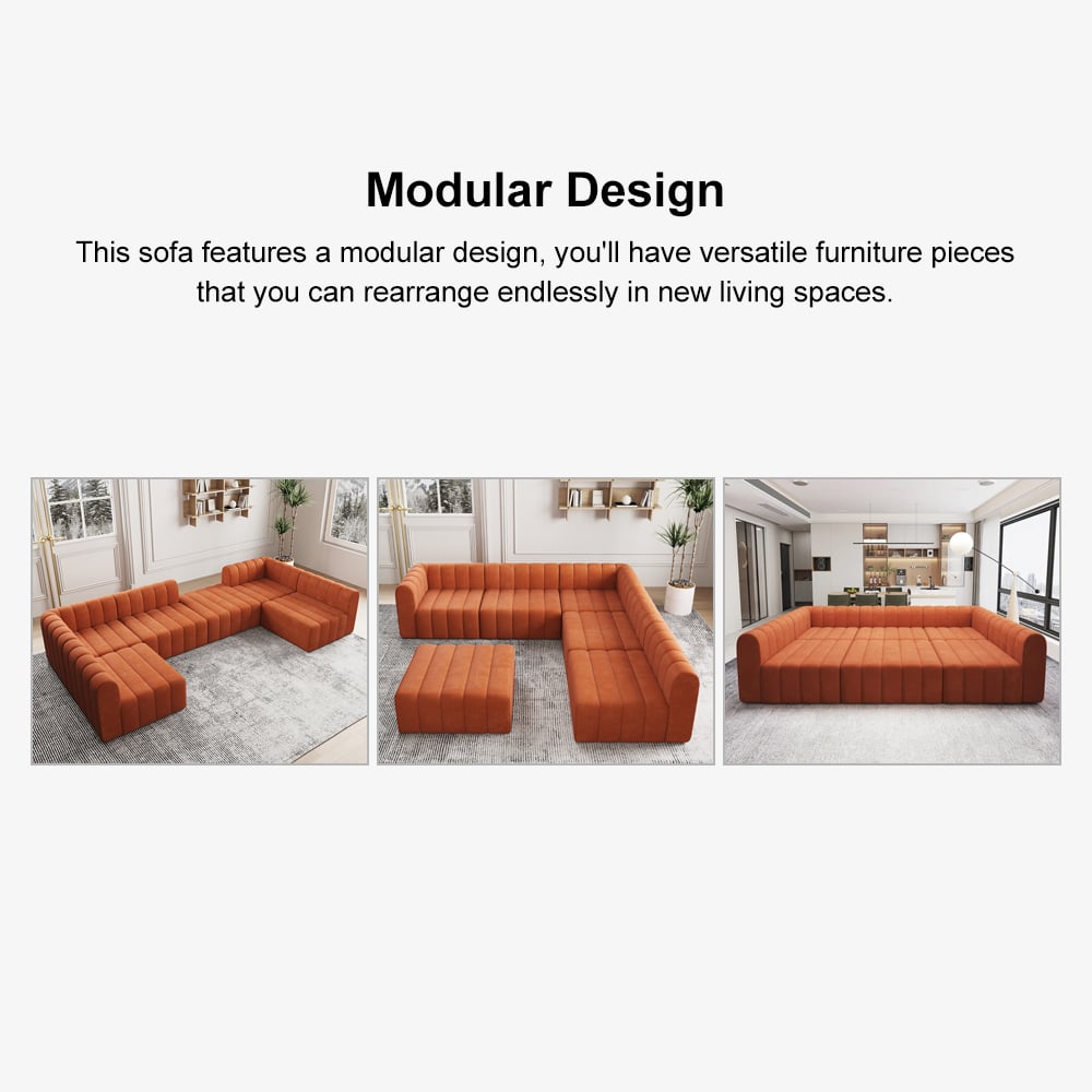 Orange sectional sofa with modular design in a living room setting