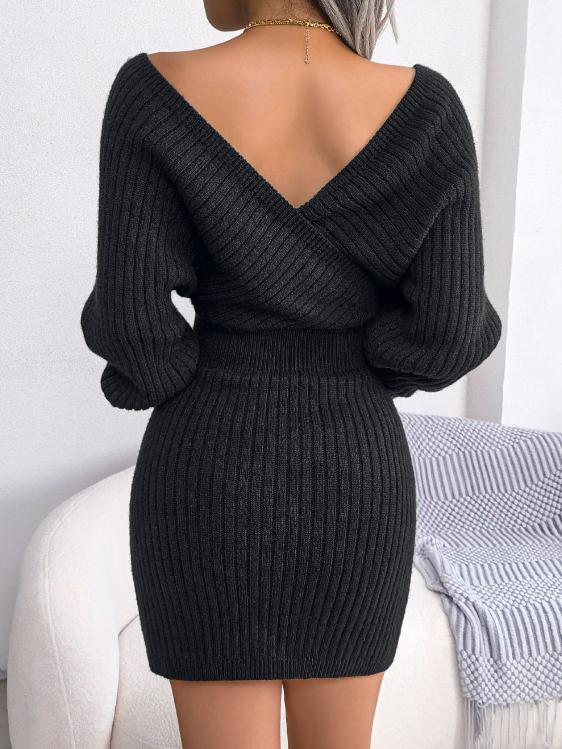 Cozy Chic Rib-Knit Dolman Sweater Dress