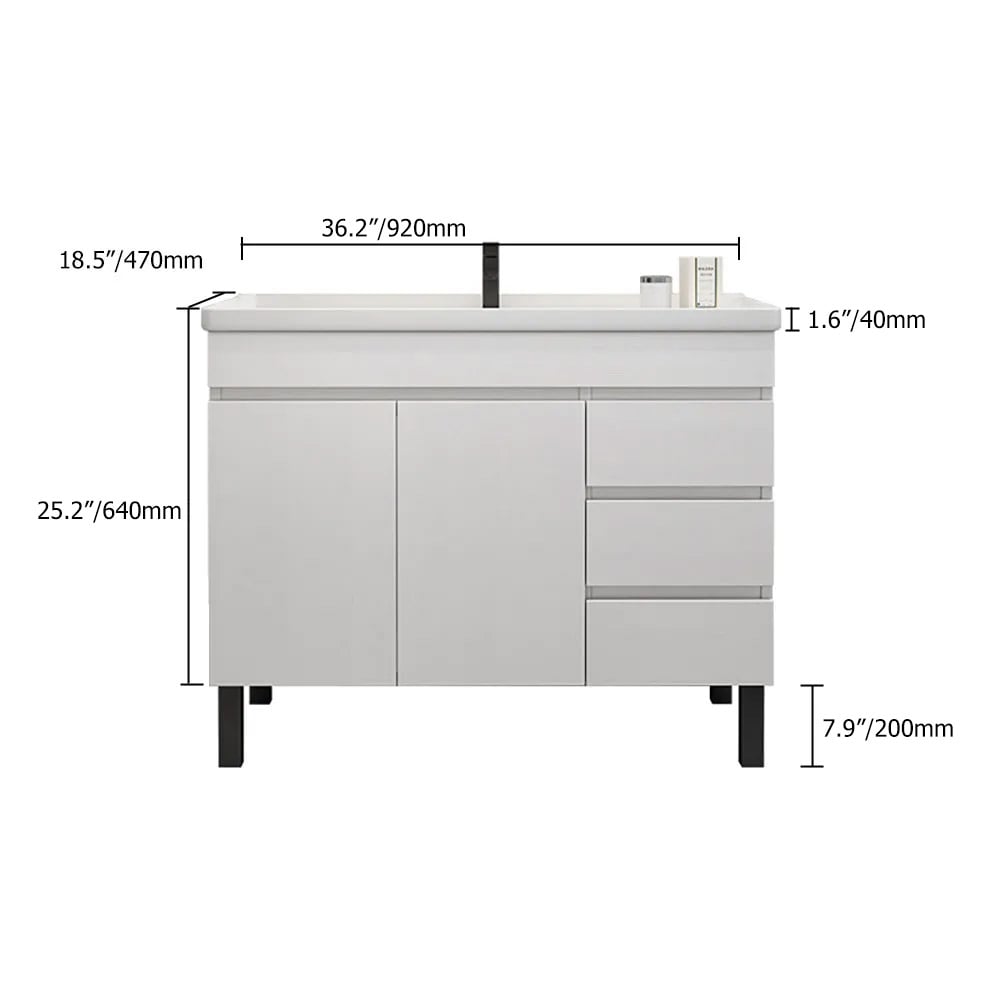 Bathroom vanity with dimensions labeled on a white background