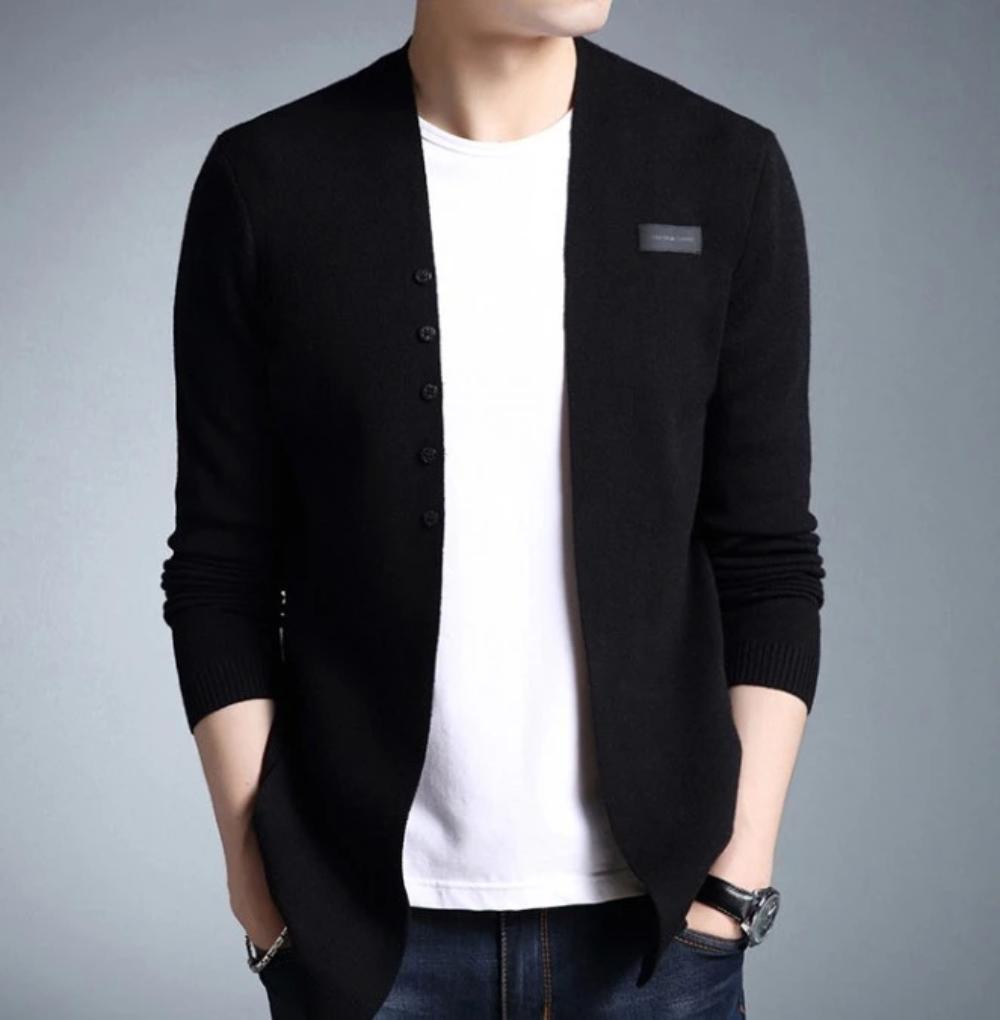 Men's Slim Fit Cardigan with Decorative Buttons