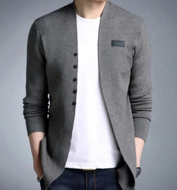 Men's Slim Fit Cardigan with Decorative Buttons