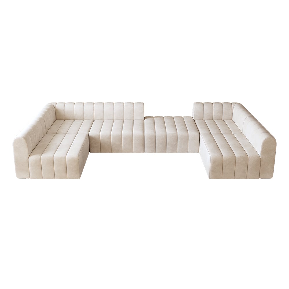 Off white sectional sofa on a white background