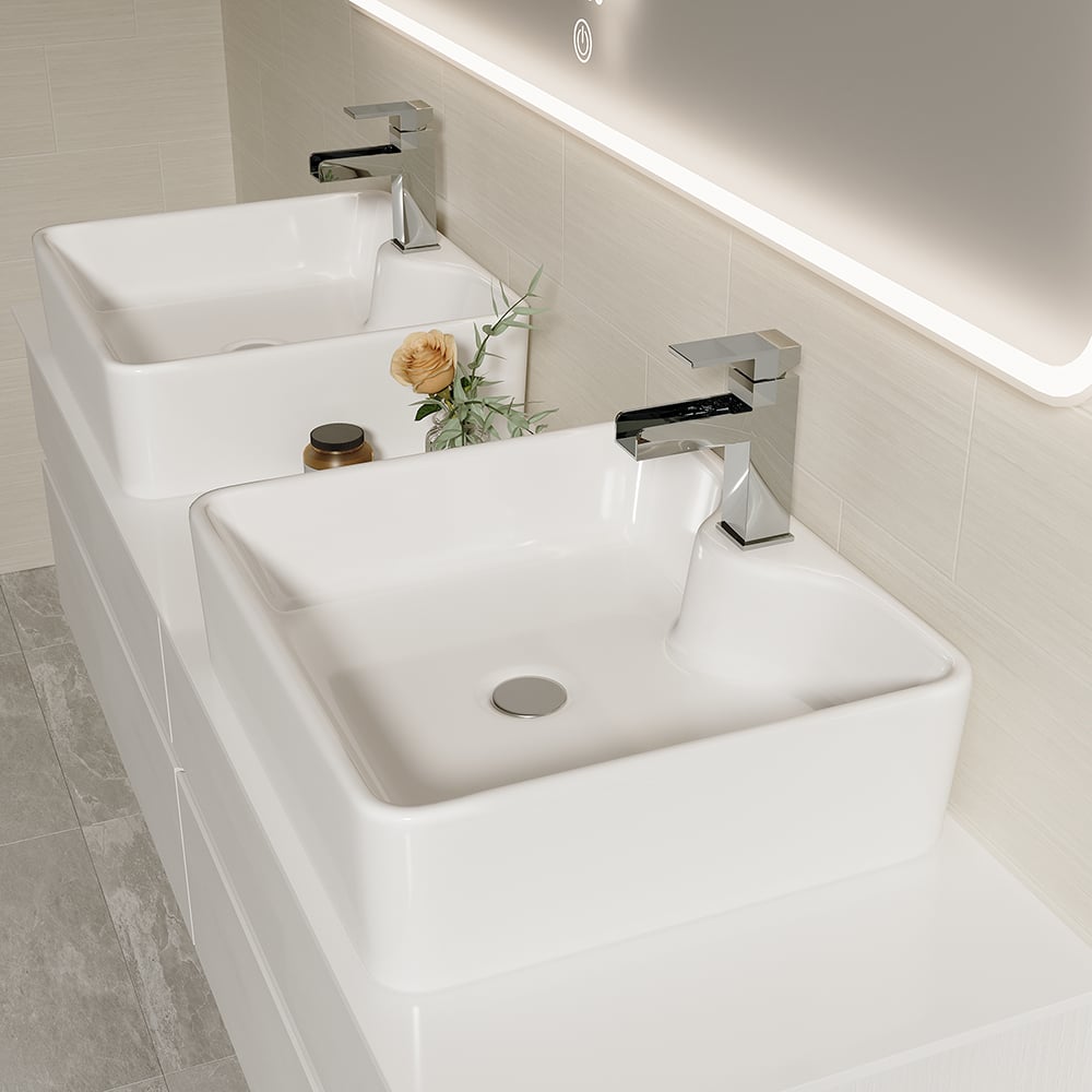 60" Floating Bathroom Vanity Set with Faux Marble Top & Ceramic Vessel Sink