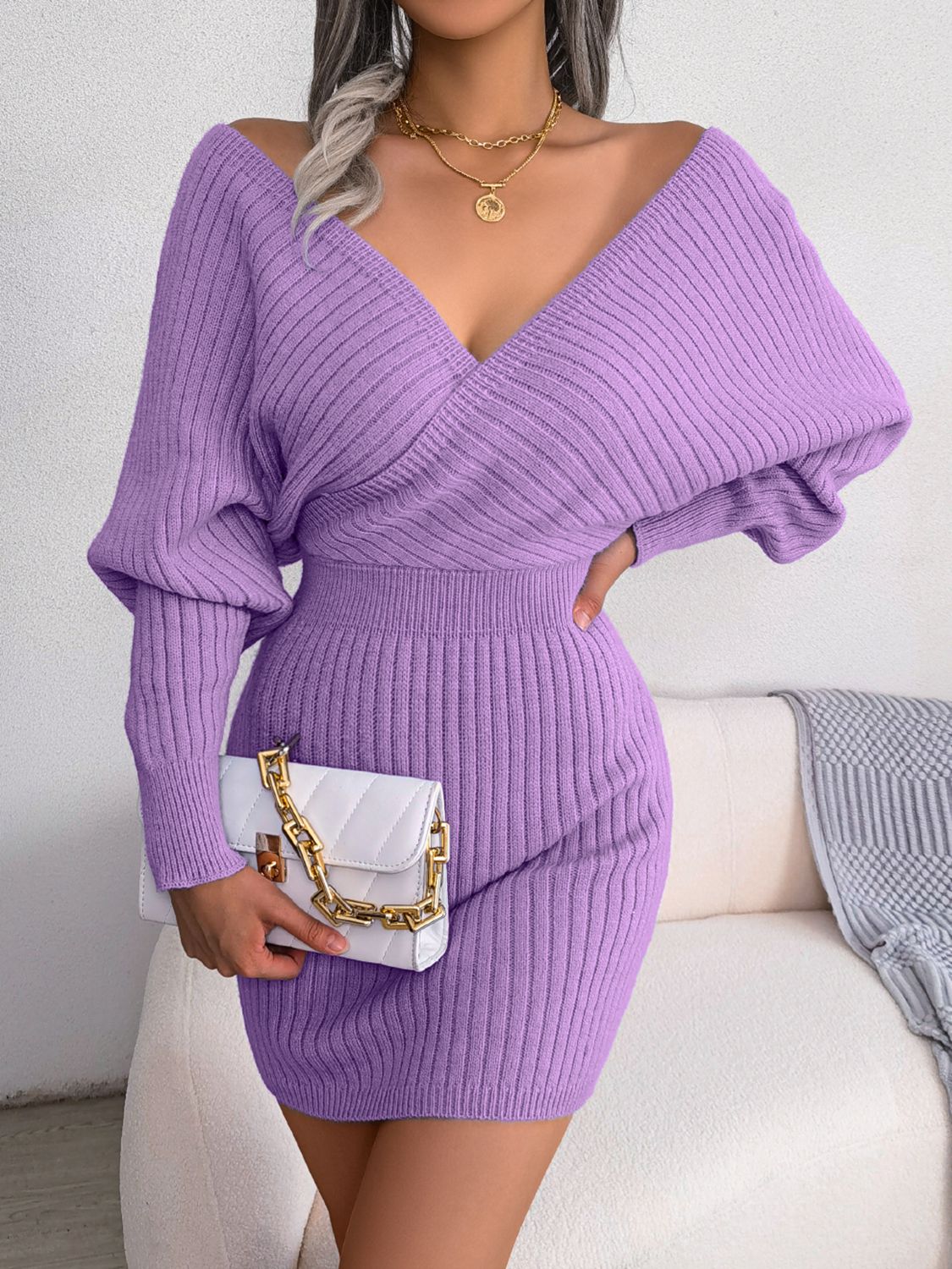 Cozy Chic Rib-Knit Dolman Sweater Dress