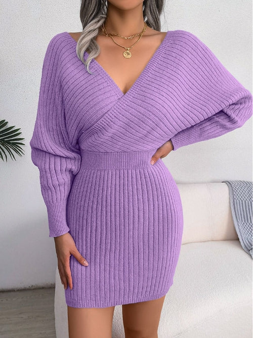 Cozy Chic Rib-Knit Dolman Sweater Dress