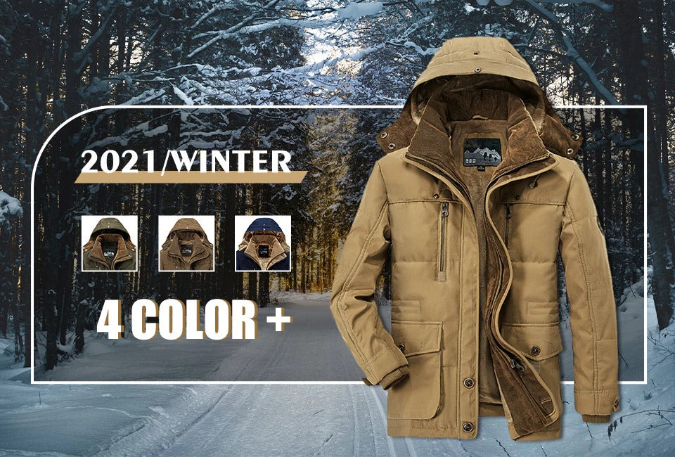 Men's Hooded Winter Parka with Plush Fleece Lining