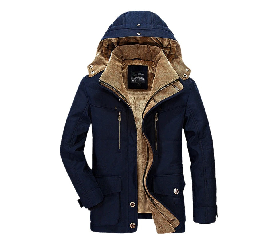 Men's Hooded Winter Parka with Plush Fleece Lining