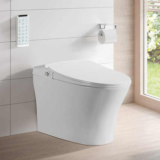 Modern toilet with digital control panel in a bathroom setting