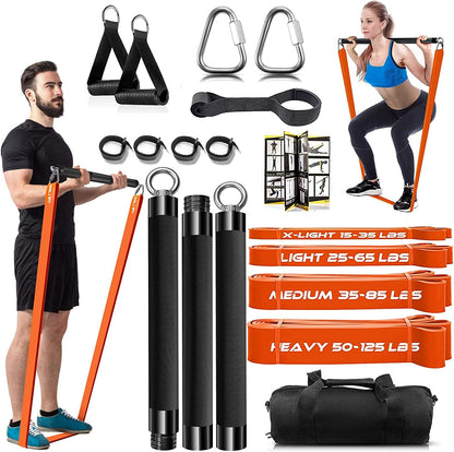 Resistance Band Bar Set Portable Full Body 500LBS Extra Heavy Home Gym