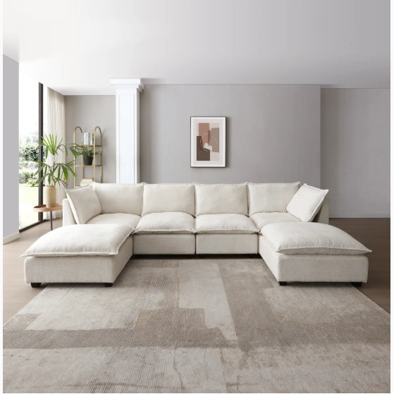 LuxeCasa™ – Modular Linen Sectional Sofa with Convertible Ottoman US