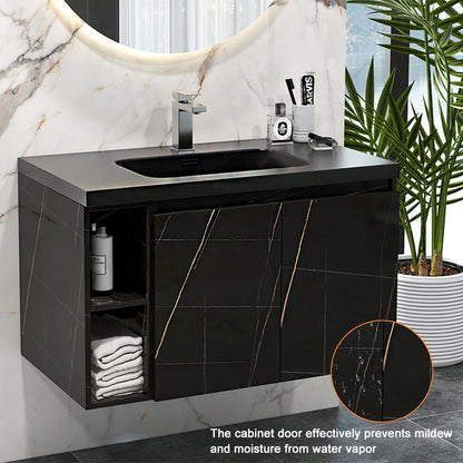 27.6" Wall-Hung Bathroom Vanity Faux Marble with Top Stone Slate Vessel & Sink