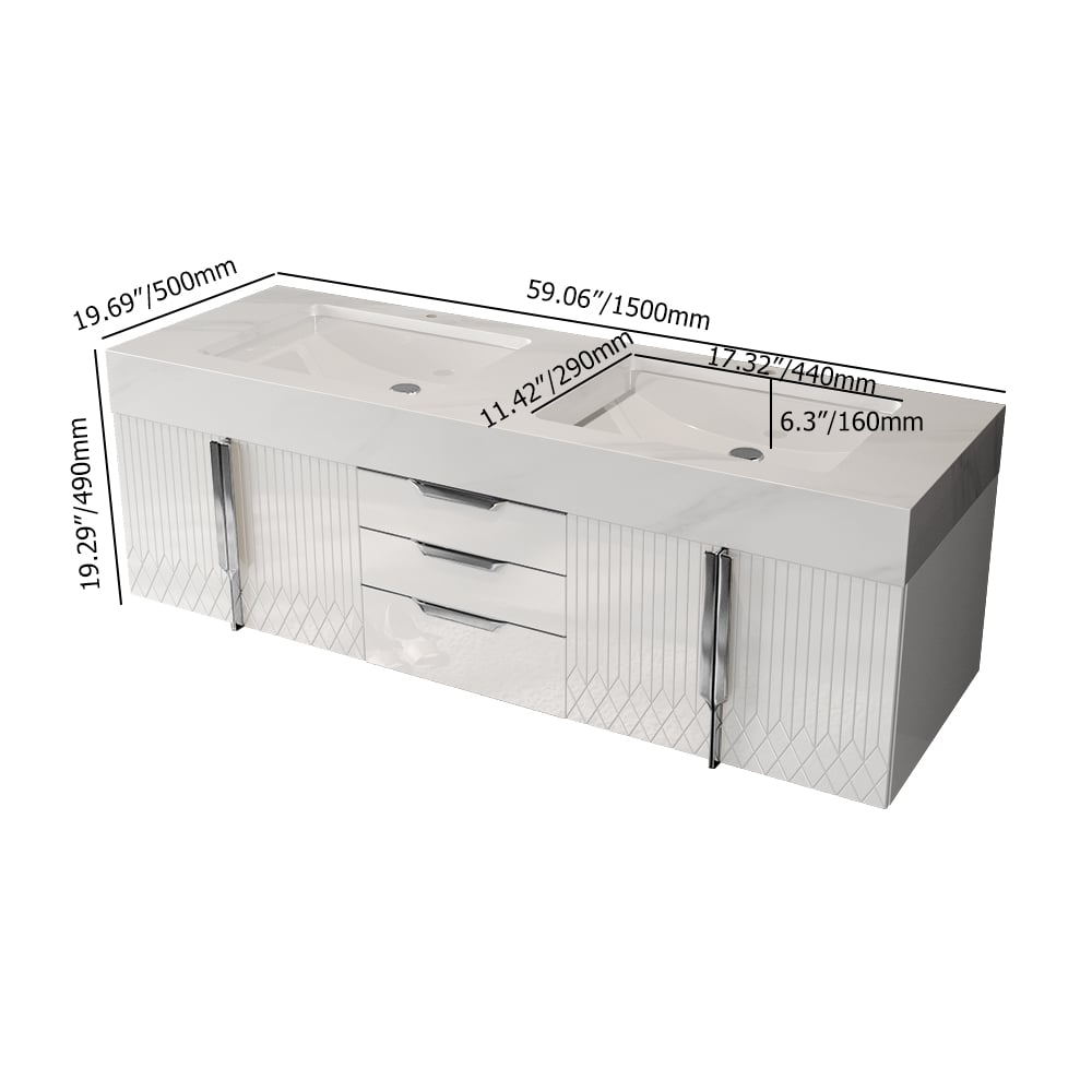 Bathroom vanity with dimensions labeled on a white background