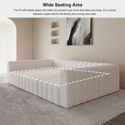 Beige sectional sofa in a room with a neutral color palette