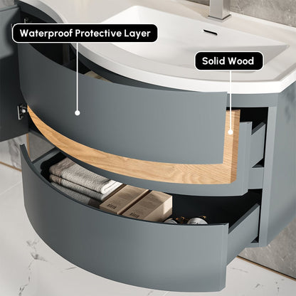 Bathroom Vanity Set 35.4" Modern Stone Resin Floating Bathroom Vanity with Sink