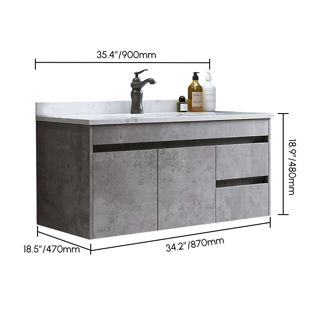 Bathroom vanity with dimensions labeled on a white background