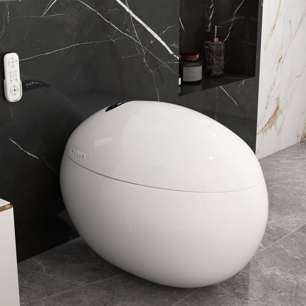 Oluxe G1 Set of Two Egg-Shaped Smart Bidet Toilet with Multi-Function Wand White