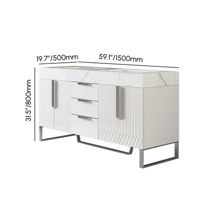 White console table with dimensions labeled on a white background