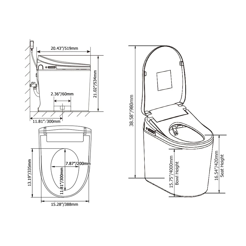 Fitro H1 Compact Smart Bidet Toilet with Automatic Flushing 1.32 GPF