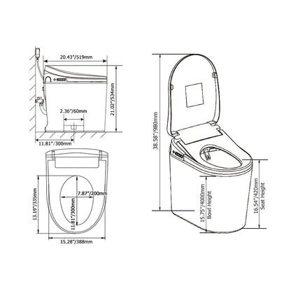 Fitro H1 Compact Smart Bidet Toilet with Automatic Flushing 1.32 GPF